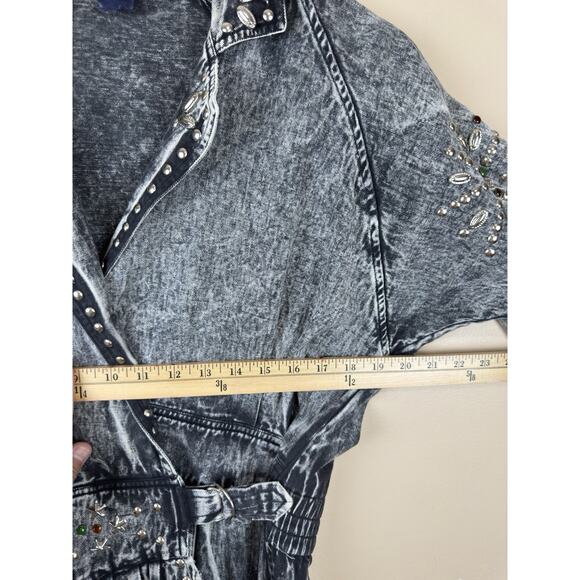 Vintage Jumpsuit – Women’s Studded Wrap Style, Size M Acid Wash Gray - Picture 10 of 16